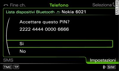 Visualizzazione del codice PIN per l'inserimento mediante il telefono cellulare